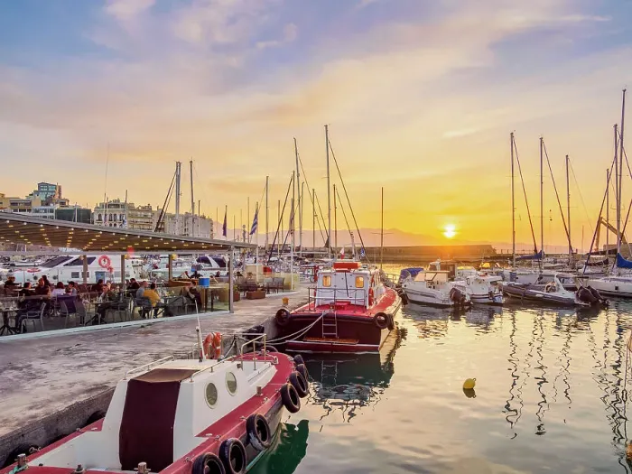 Framed Print : Marina at the Old Venetian Port, sunset, City of Heraklion, Crete, Greece