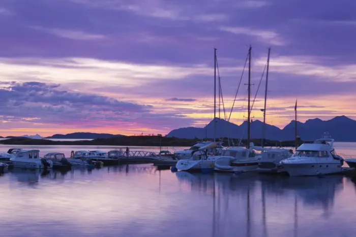 Framed Print : Marina at sunset, Kjerringoy, Nordland, Norway Framed Print : Marina at sunset, Kjerringoy, Nordland, Norway