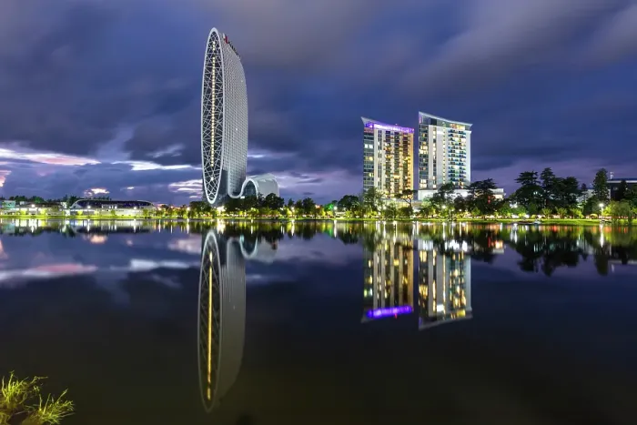 Framed Print : Mariott building & Hilton hotel on Nurigeli Lake at night, Batumi, Black Sea, Georgia Framed Print : Mariott building & Hilton hotel on Nurigeli Lake at night, Batumi, Black Sea, Georgia
