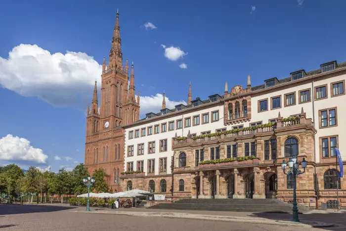 Framed Print : Market Church and New Town Hall on Schlossplatz, Wiesbaden, Hesse, Germany Framed Print : Market Church and New Town Hall on Schlossplatz, Wiesbaden, Hesse, Germany