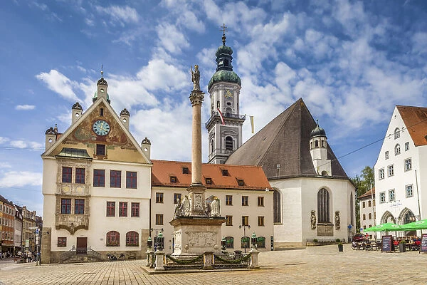 Market square and Church of St. Georg of Freising, Upper Bavaria, Bavaria, Germany