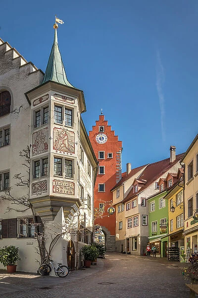Market square and Obertor in the old town of Meersburg, Baden-Wurttemberg, Germany