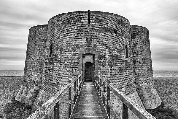 Martello Tower, the largest and most northerly of the chain of towers put up by the Board of Ordnance to keep out Napoleon, Aldeburgh, Suffolk, England