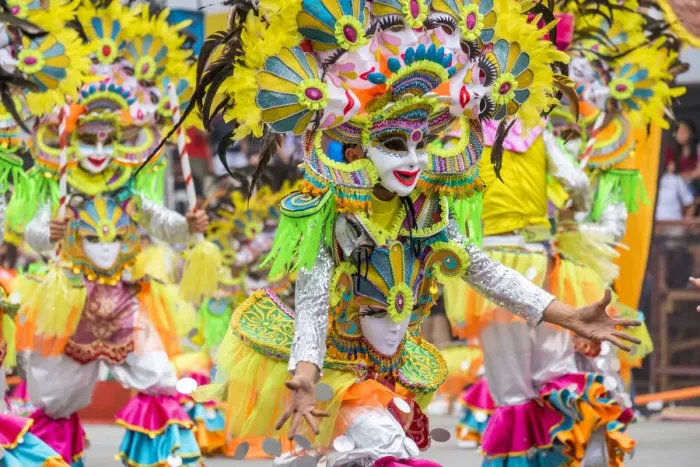 Framed Print : Masked dancers from Masskara Festival in Bacolod City, Negros Occidental during Framed Print : Masked dancers from Masskara Festival in Bacolod City, Negros Occidental during