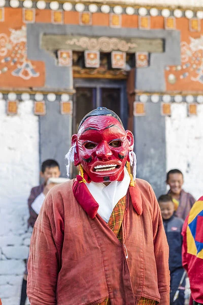 Masked dancers in Trongsa Dzong, Trongsa District, Bhutan