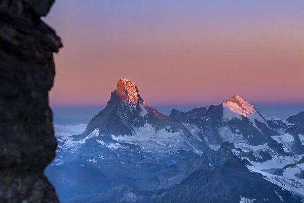 Matterhorn and Dent d Herens at sunrise from Nadelgrat