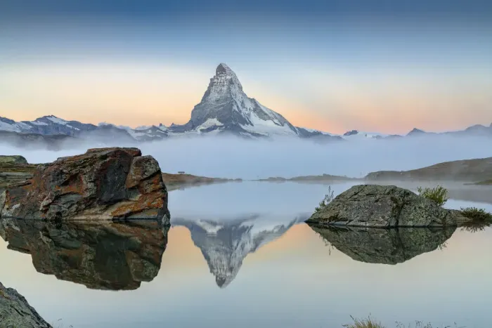 Framed Print : Matterhorn reflected in lake Stellisee at dawn, Zermatt, Valais, Switzerland Framed Print : Matterhorn reflected in lake Stellisee at dawn, Zermatt, Valais, Switzerland