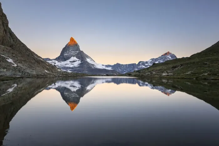 Framed Print : Matterhorn reflected in Riffelsee Lake at dawn (Zermatt, Canton of Valais, Visp Framed Print : Matterhorn reflected in Riffelsee Lake at dawn (Zermatt, Canton of Valais, Visp