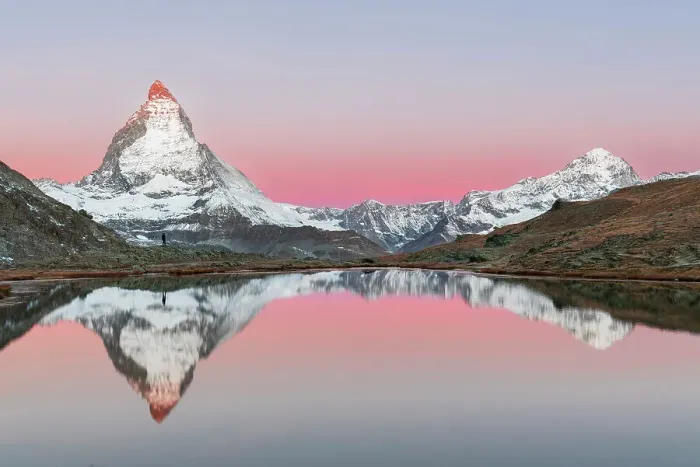 Framed Print : Matterhorn with reflection in the water of Riffelsee lake, Gornergrat, Zermatt, Valais, Switzerland (MR) Framed Print : Matterhorn with reflection in the water of Riffelsee lake, Gornergrat, Zermatt, Valais, Switzerland (MR)