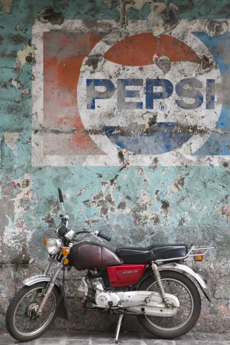 Framed Print : Mauritius, Port Louis, Chinatown, motorbike in front of Pepsi sign Framed Print : Mauritius, Port Louis, Chinatown, motorbike in front of Pepsi sign