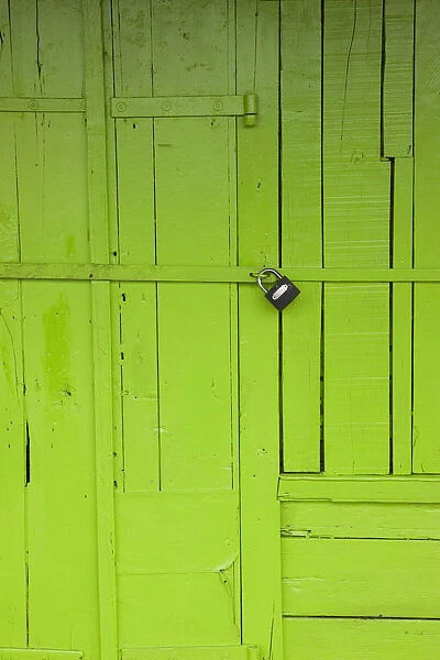 Mauritius, Southern Mauritius, Mahebourg, green shop door
