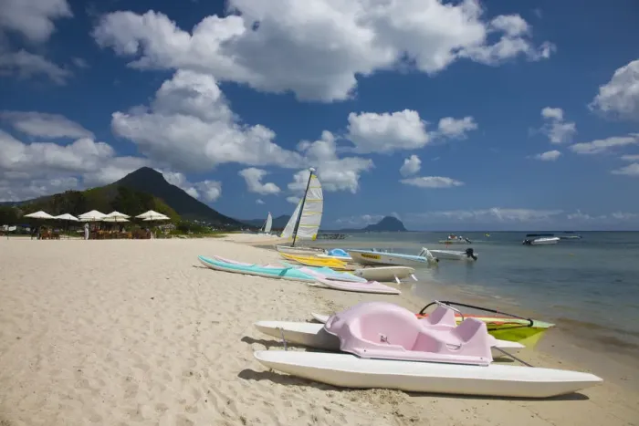 Framed Print : Mauritius, Western Mauritius, Flic en Flac, beach boats Framed Print : Mauritius, Western Mauritius, Flic en Flac, beach boats
