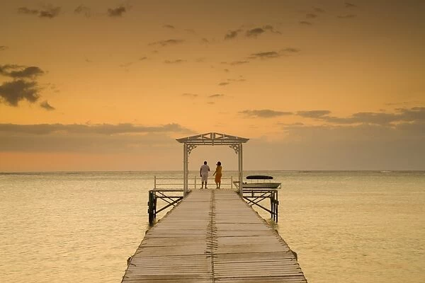 Mauritius, Western Mauritius, Le Morne Peninsula, pier at the Dinarobin Hotel, dusk