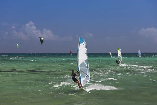 Mauritius, Western Mauritius, Le Morne Peninsula, windsurfers