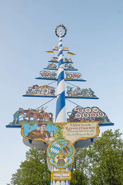 The maypole at Viktualienmarkt, Munich, Bavaria, Germany