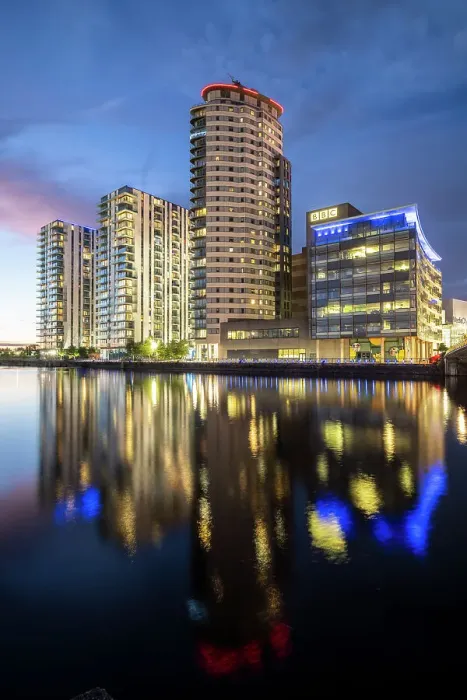 Framed Print : Media City at twilight, Salford Quays, Manchester, Lancashire, England, United Kingdom, Europe Framed Print : Media City at twilight, Salford Quays, Manchester, Lancashire, England, United Kingdom, Europe