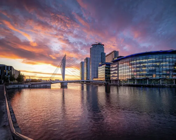 Framed Print : Media City at twilight, Salford Quays, Manchester, Lancashire, England, United Kingdom, Europe Framed Print : Media City at twilight, Salford Quays, Manchester, Lancashire, England, United Kingdom, Europe