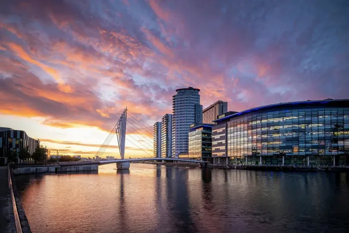 Framed Print : Media City at twilight, Salford Quays, Manchester, Lancashire, England, United Kingdom, Europe Framed Print : Media City at twilight, Salford Quays, Manchester, Lancashire, England, United Kingdom, Europe
