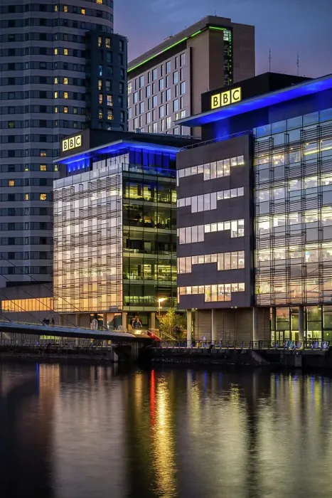 Framed Print : Media City at twilight, Salford Quays, Manchester, Lancashire, England, United Kingdom, Europe Framed Print : Media City at twilight, Salford Quays, Manchester, Lancashire, England, United Kingdom, Europe