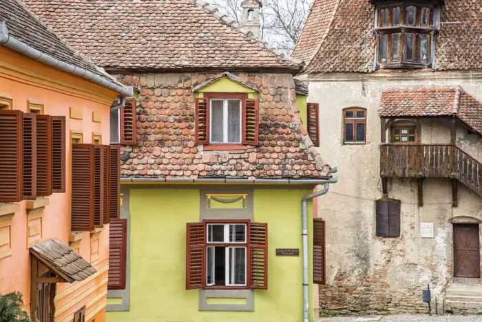 Framed Print : Medieval architecture of Sighisoara, Transylvania, Romania Framed Print : Medieval architecture of Sighisoara, Transylvania, Romania