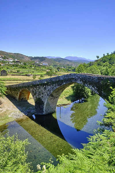 Medieval bridge crossing the Alva river in Alvoco das Varzeas. Serra do Acor, Portugal