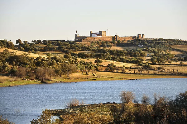 The medieval castle of Mourao, overlooking the Alqueva dam. Alentejo, Portugal