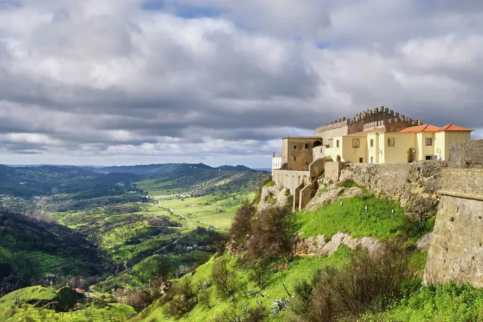 Framed Print : The medieval castle of Palmela, dating back to the 12th century and the Arrabida Nature Park. Portugal Framed Print : The medieval castle of Palmela, dating back to the 12th century and the Arrabida Nature Park. Portugal