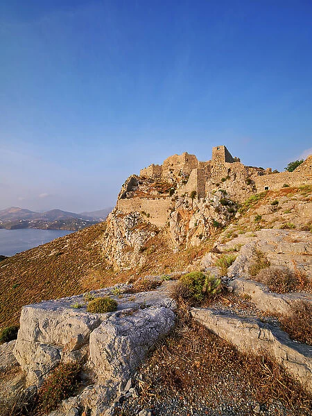 Medieval Castle of Pandeli at sunrise, Leros Island, Dodecanese, Greece
