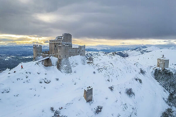 The medieval castle and the ruins of Rocca Calascio, Gran Sasso and Monti della Laga National Park, L'Aquila province, Abruzzo region, Italy (MR)