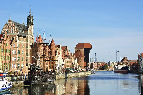 The medieval crane (Zuraw) at the Old Town and the Motlawa river in Gdansk. Poland