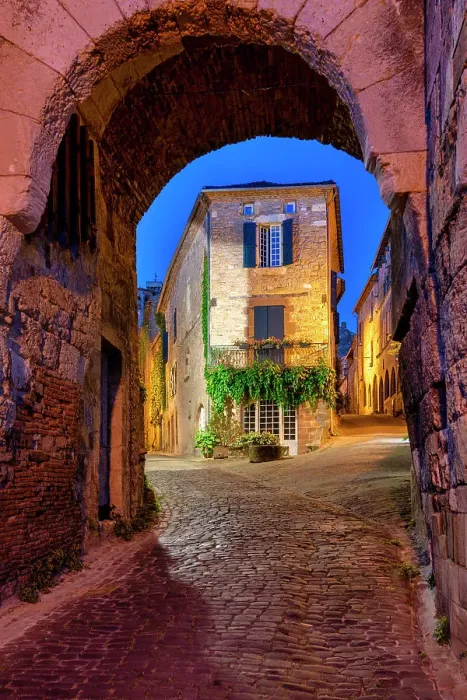 Framed Print : Medieval Gateway at Night, Cordes-sur-Ciel, Tarn, Occitanie, France Framed Print : Medieval Gateway at Night, Cordes-sur-Ciel, Tarn, Occitanie, France