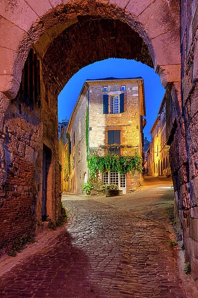 Medieval Gateway at Night, Cordes-sur-Ciel, Tarn, Occitanie, France