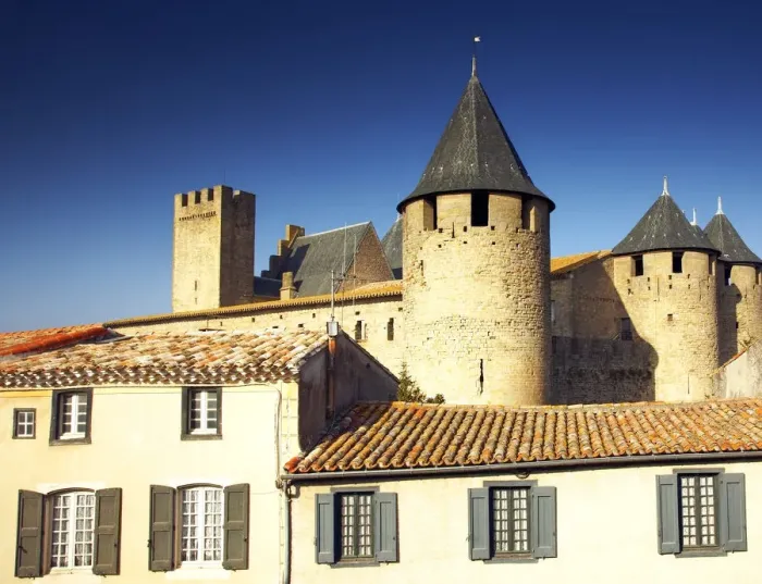Framed Print : Medieval Towers, Carcassonne, Languedoc, France Framed Print : Medieval Towers, Carcassonne, Languedoc, France