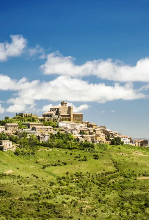 Framed Print : Medieval village of Ujue with the sanctuary-fortress of Santa Maria on the top, Navarre Framed Print : Medieval village of Ujue with the sanctuary-fortress of Santa Maria on the top, Navarre