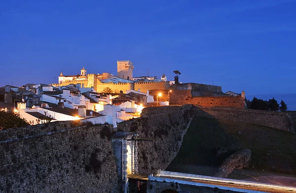 The medieval walled city of Estremoz at twilight. Alentejo, Portugal