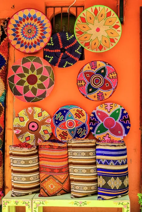Framed Print : Medina shops and wares, Marrakech, Morocco