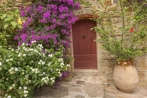 Mediterranean flair in the medieval village of Bormes-les-Mimosas, Department Var, Provence, Alpes-Maritimes, Provence-Alpes-Cote d Azur, French Riviera, , South France, France