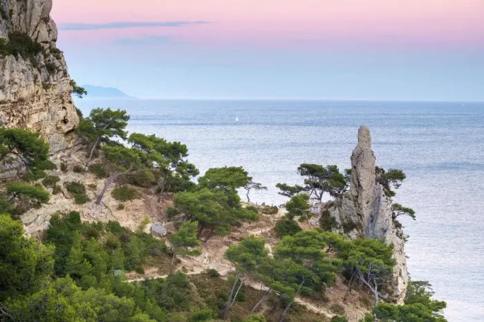 Framed Print : Mediterranean landscape at Calanque de Sugiton at sunset, Parc National des Calanques Framed Print : Mediterranean landscape at Calanque de Sugiton at sunset, Parc National des Calanques