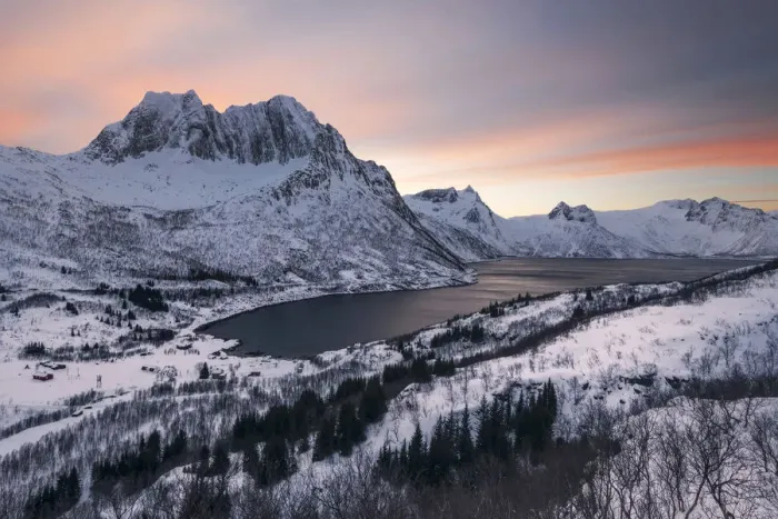 Framed Print : Mefjordbotn during a winter sunset, Senja island, Norway Framed Print : Mefjordbotn during a winter sunset, Senja island, Norway