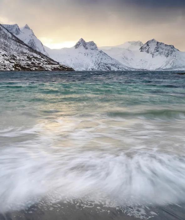 Framed Print : Mefjorden and snow covered mountains in winter, Mefjordbotn, Senja, Norway Framed Print : Mefjorden and snow covered mountains in winter, Mefjordbotn, Senja, Norway