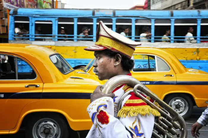 Framed Print : Member of a music band. Streets of Kolkata. India Framed Print : Member of a music band. Streets of Kolkata. India