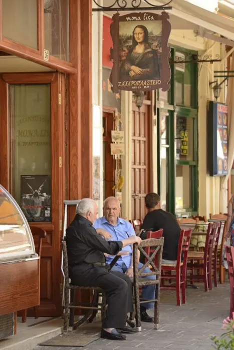 Framed Print : Two men at a cafe in Rethimno, Crete, Greece, Europe
