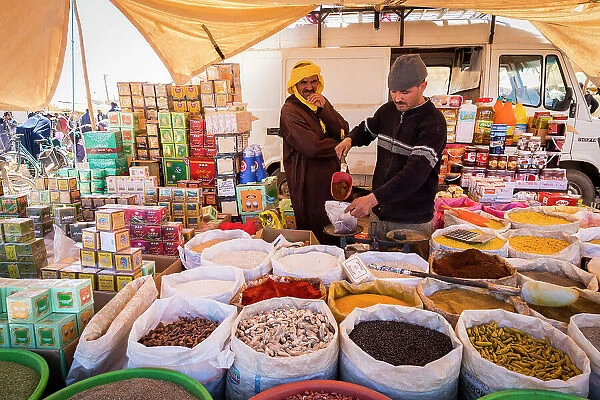 Men at market stall, Skoura, Morocco
