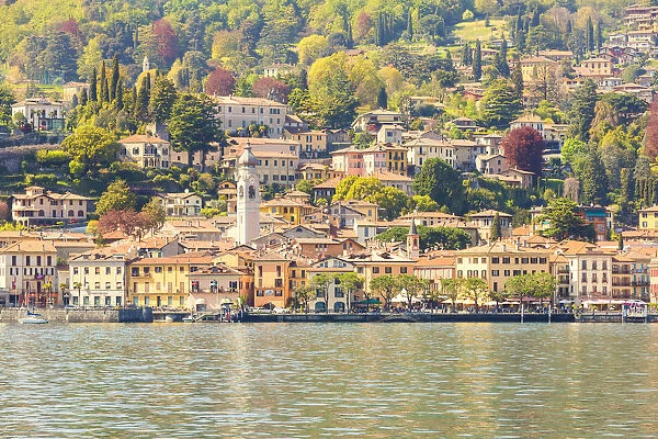 Menaggio town on Lake Como viewed from the touristic ferry, Menaggio, Como province