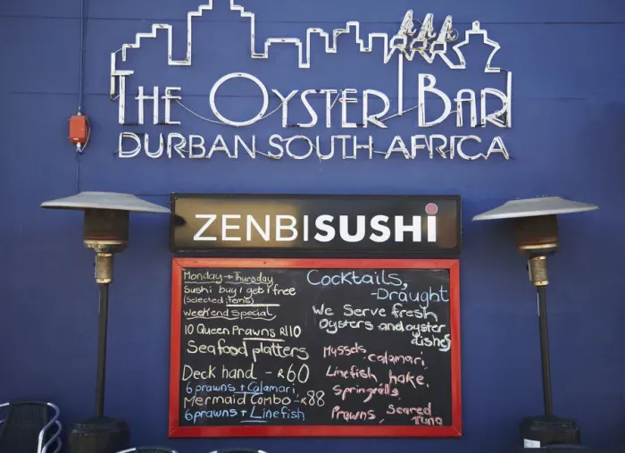 Framed Print : Menu of oyster restaurant on Wilsons Wharf, Victoria Embankment, Durban Framed Print : Menu of oyster restaurant on Wilsons Wharf, Victoria Embankment, Durban