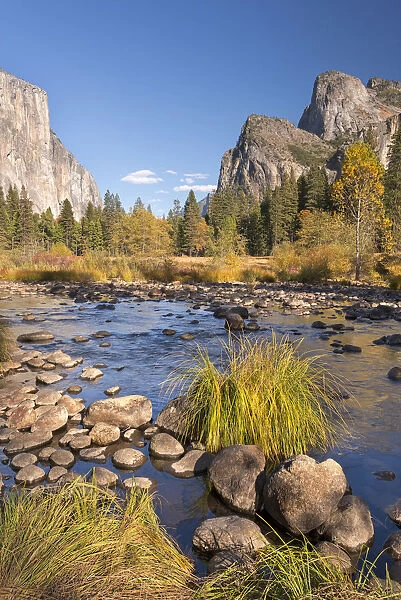 Merced River in Yosemite Valley, California, USA. Autumn (October)