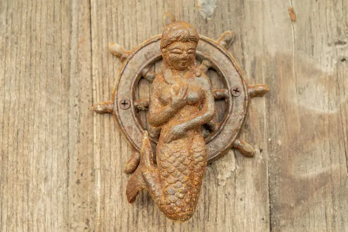 Framed Print : Mermaid door knocker, St Ives, Cornwall, England, UK Framed Print : Mermaid door knocker, St Ives, Cornwall, England, UK