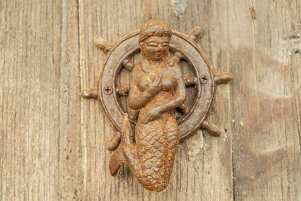 Mermaid door knocker, St Ives, Cornwall, England, UK