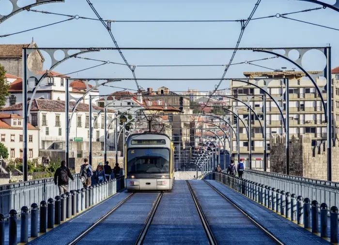 Framed Print : Metro do Porto at Dom Luis I Bridge, Porto, Portugal