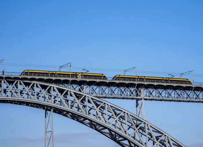 Framed Print : Metro do Porto at Dom Luis I Bridge, Porto, Portugal